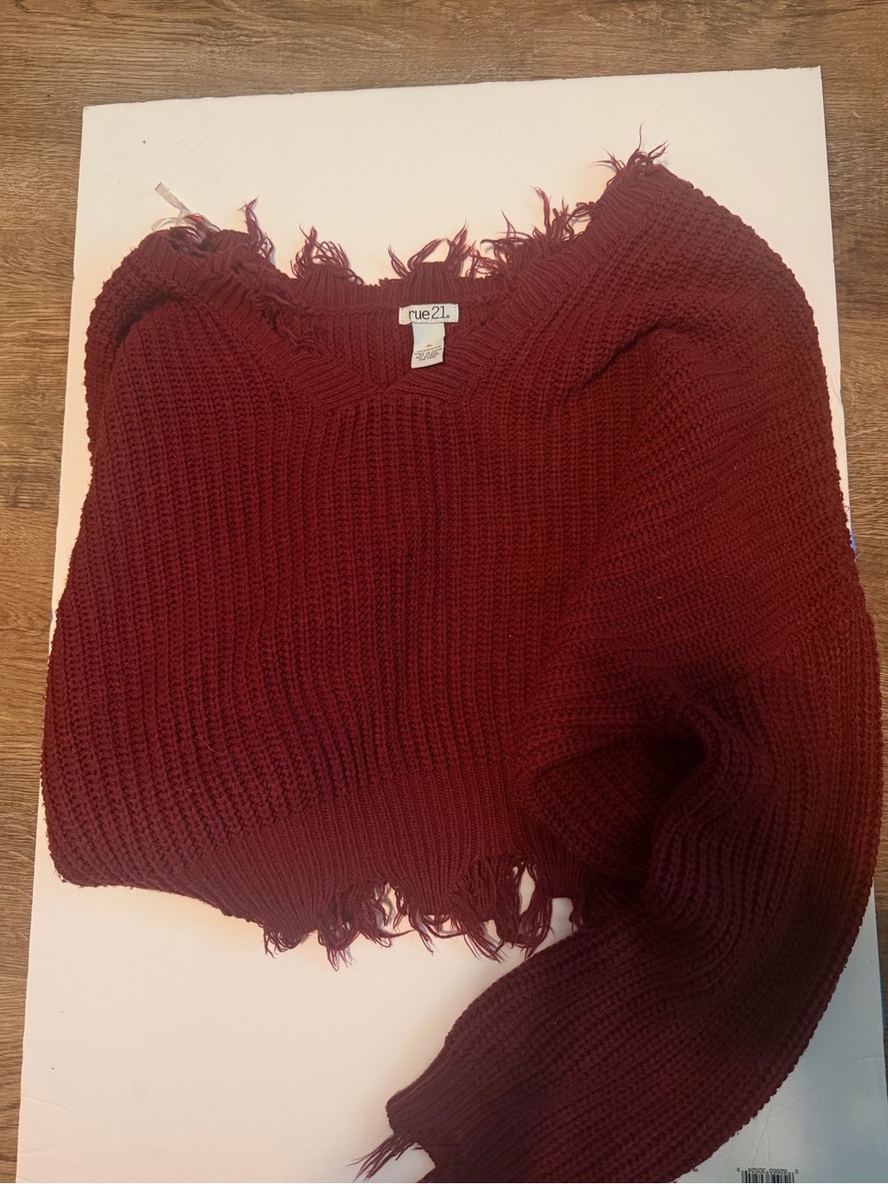 Rue21 Maroon Off-the-Shoulder Distressed Sweater